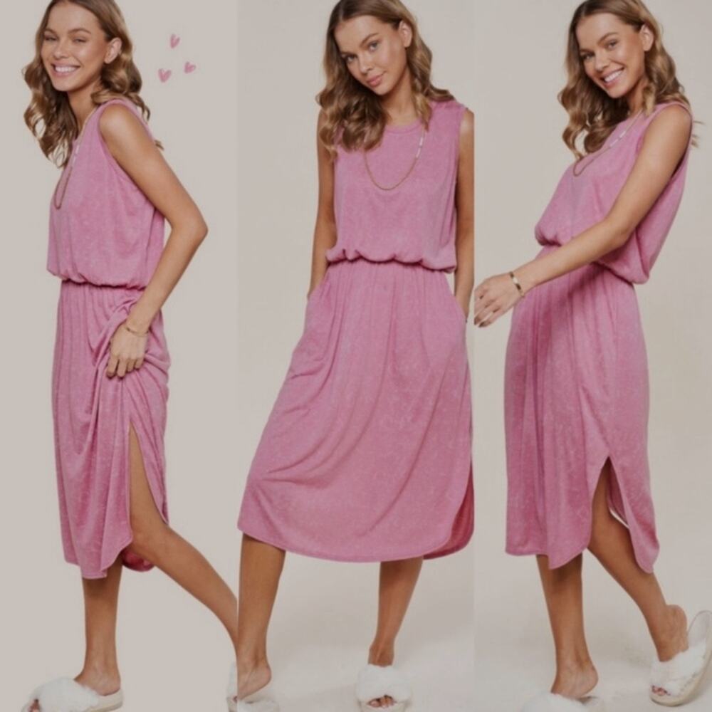 NWT Casual Lightweight Side Slit Dress w/ Pockets Dusty Rose Size: Small